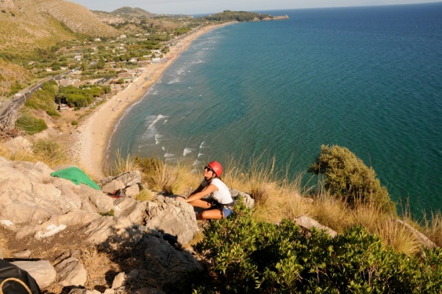  Climbing with background panorama 