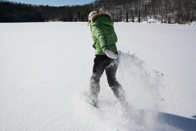  With snowshoes 