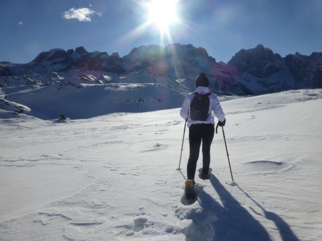 在新鲜的雪地上行走
