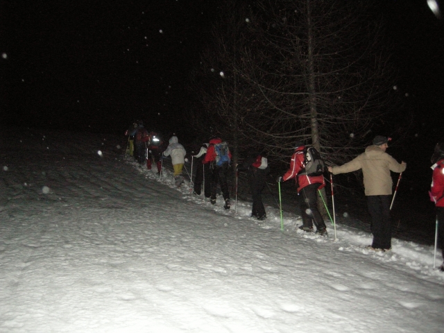 Raquetes de neve ou raquetes de neve sob as estrelas 