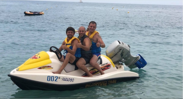 At the seaside in a group 