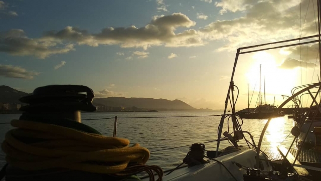 sunset on a boat 