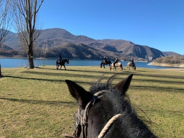 a cavallo al lago