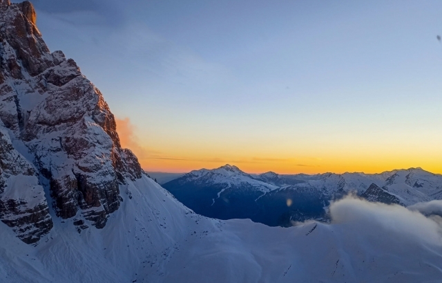 sunset on the snow 
