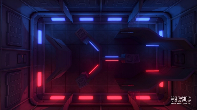  Vier Teilnehmer spielen gegen Deathmatch in der virtuellen Realität 