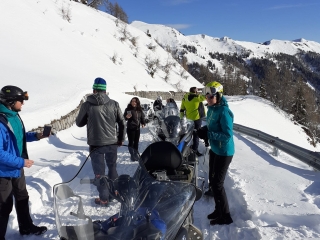 Evening snowmobile tour + dinner at Malga Casera Razzo